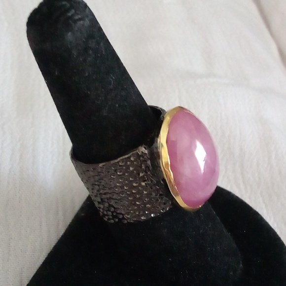 Gorgeous custom made RARE 38ct pink ruby cabochon cocktail band Size 7 🤗 - Picture 3 of 6